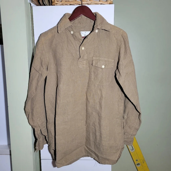Linen tunic shirt blouse top oversized loose relaxedfit beige oatmeal size small - Picture 1 of 11
